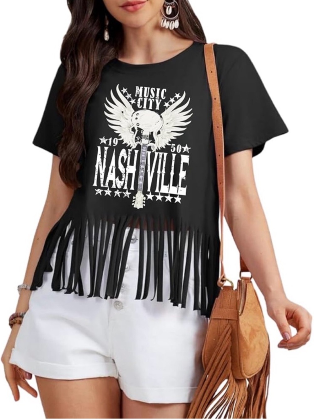Music City 1950 Nashville Fringe Retro Black Graphic Country Tee Short sleeve XL